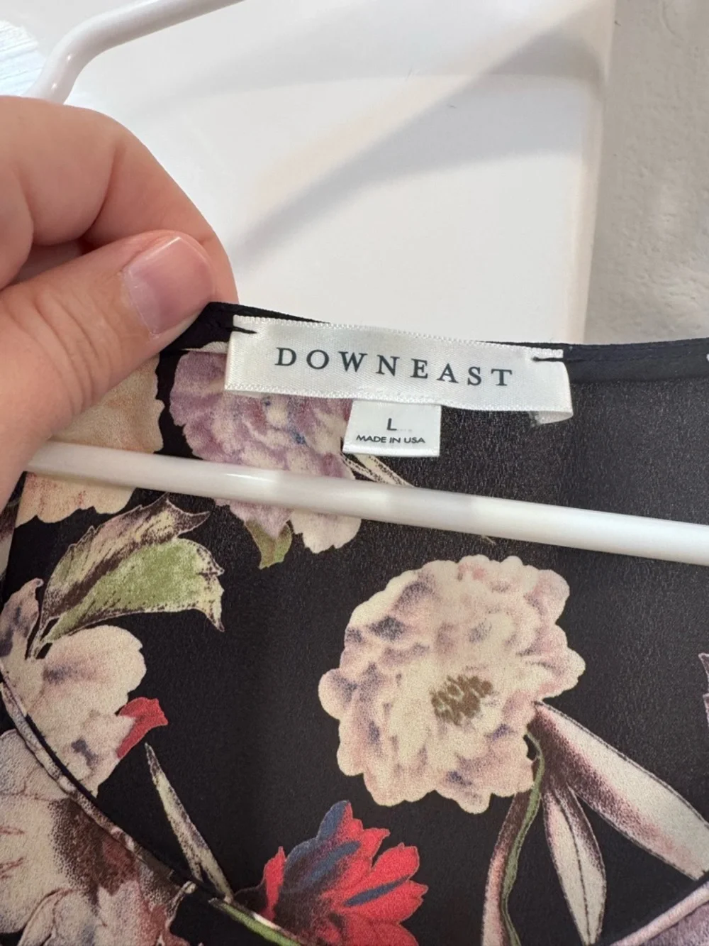 Down east Floral Peplum Long-Sleeve Top - Black with Pink & Red Blooms - Picture 2 of 3